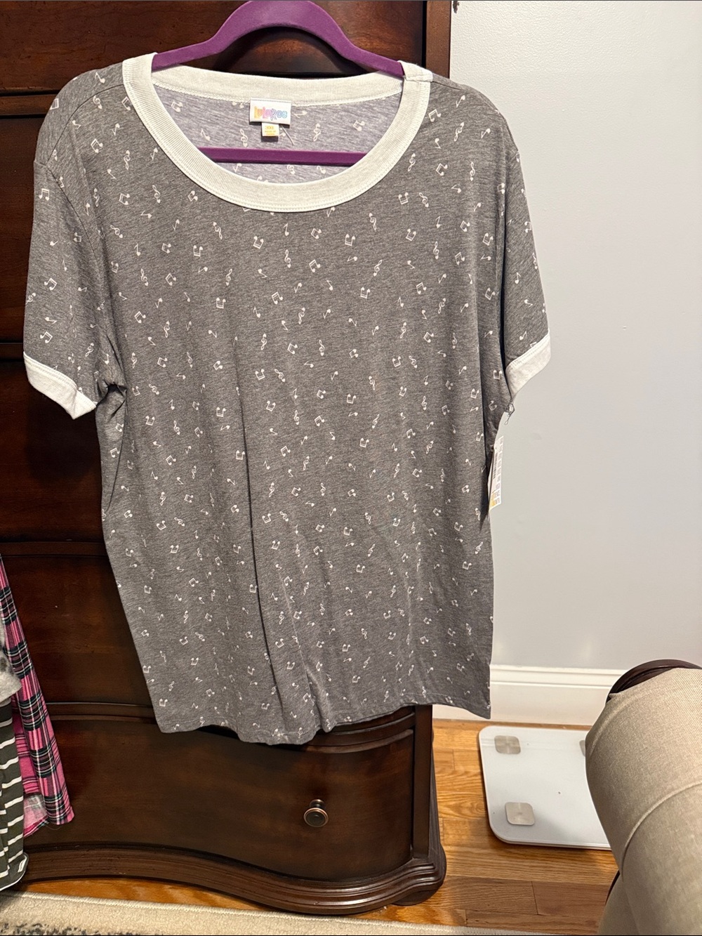 LuLaRoe Gray Short-Sleeve Knit Top with White Trim